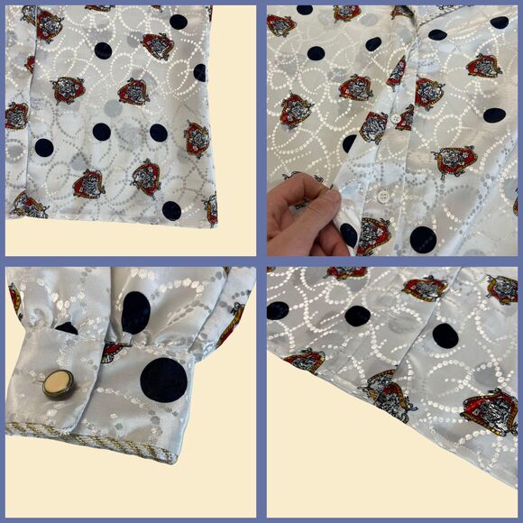 Abstract 80s blouse, vintage Notations Petite size 10 white/blue long sleeve top - Picture 2 of 5